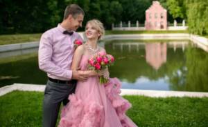 bride and groom in pink dresses