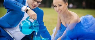 жених и невеста в синем
