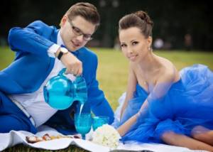bride and groom in blue