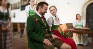 bride and groom in green