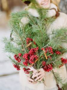 winter coniferous bouquet with rowan