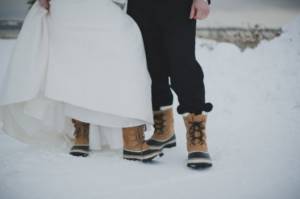 Winter wedding shoes for the bride and groom