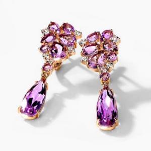 Gold earrings with amethyst and cubic zirconia