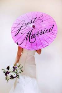 Umbrella with inscriptions for a wedding